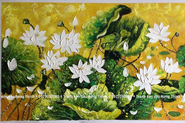 Tranh Sơn Dầu Hoa Sen Vẽ Bay Mẫu Mới 3D Nghệ Thuật