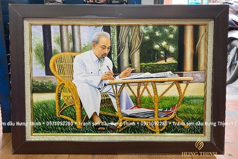 Tranh Sơn Dầu Chân Dung Bác Hồ Làm Việc