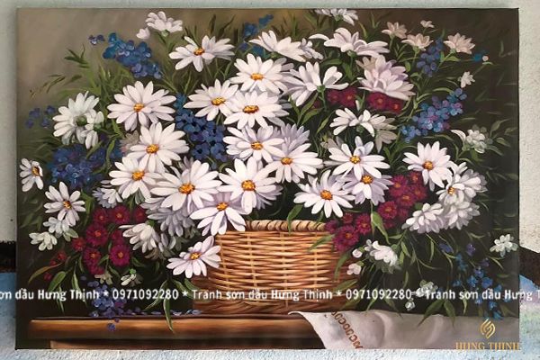 Tranh Sơn Dầu Hoa Cúc Họa Mi Decor Phòng Ăn TT01056