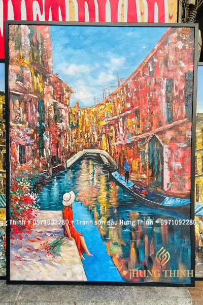 Tranh Sơn Dầu Decor Cô Gái Bên Sông Venice AT66173