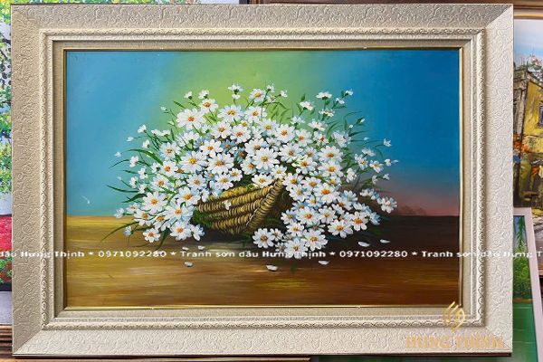 Tranh Sơn Dầu Hoa Cúc Họa Mi Đẹp TT01050