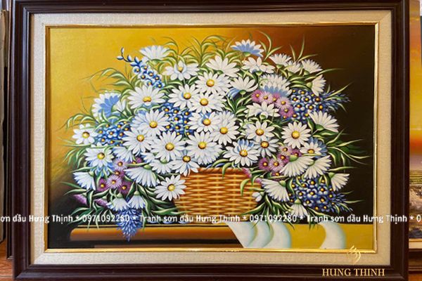 Tranh Sơn Dầu Hoa Cúc Họa Mi Treo Tường TT01052