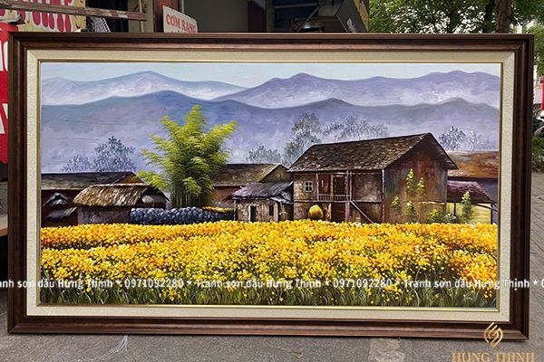 Tranh Sơn Dầu Phong Cảnh Tây Bắc Mùa Hoa Tuyệt Đẹp LS50536