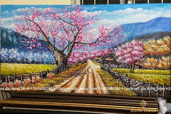 Tranh Sơn Dầu Phong Cảnh Tây Bắc Mùa Xuân Vùng Cao LS50520