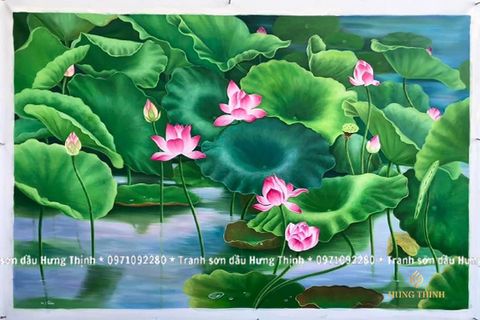 Tranh Sơn Dầu Hoa Sen Đẹp Nghệ Thuật LT82552