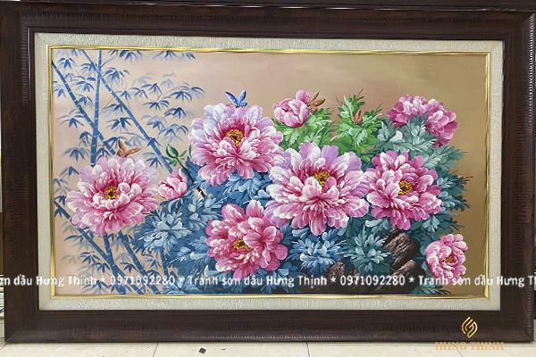 Tranh Sơn Dầu Hoa Mẫu Treo Phòng Khách Đẹp