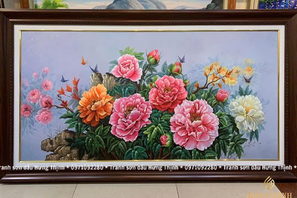 Tranh Sơn Dầu Hoa Mẫu Đơn Phong Thủy PN880115