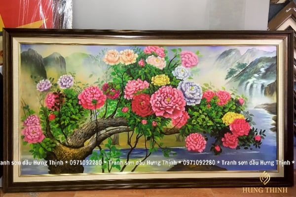 Tranh Sơn Dầu Hoa Mẫu Đơn 3D Phong Thủy Đẹp PN880120