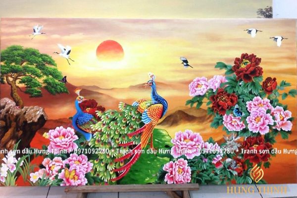Tranh Sơn Dầu Hoa Mẫu Đơn Chim Công Ý Nghĩa PN880122