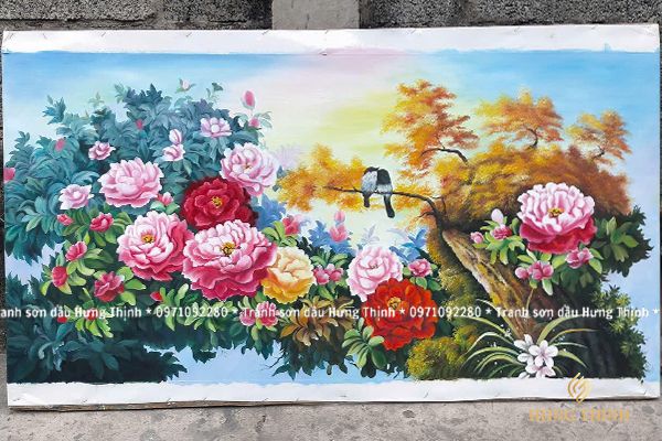 Tranh Sơn Dầu Hoa Mẫu Đơn Vẽ Tay Đẹp PN880118