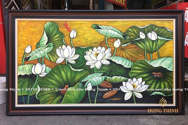 Tranh Sơn Dầu Đầm Hoa Sen Sắc Màu Trầm Ấm LT82328