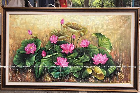 Tranh Sơn Dầu Đầm Hoa Sen Hồng Ngát Hương Đẹp LT82329