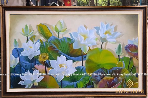 Tranh Sơn Dầu Hoa Sen Đẹp Treo Tường LT82321