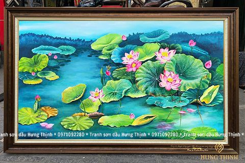 Tranh Sơn Dầu Hoa Sen 3D Vẽ Tay LT82546