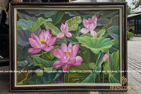 Tranh Sơn Dầu Hoa Sen Treo Trang Trí LT82324