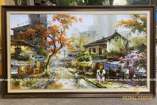 Tranh Sơn Dầu Phố Cổ Hà Nội Xưa Đẹp AS10019