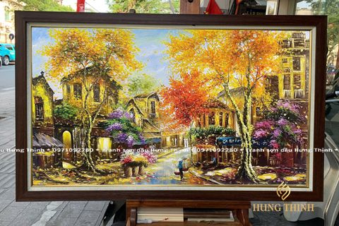 Tranh Sơn Dầu Phố Cổ Mùa Thu Lãng Mạng AS10024