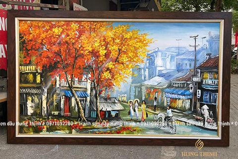 Tranh Sơn Dầu Phố Cổ Hà Nội Treo Phòng Khách AS10026