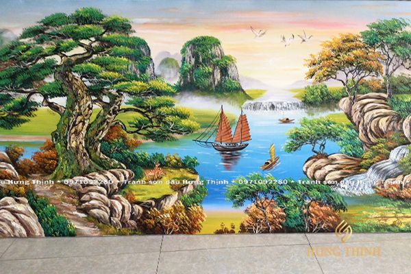 Tranh Sơn Dầu Sơn Thủy Hữu Tình Đẹp Treo Tường LS50443