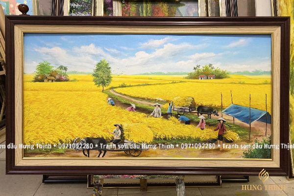 Tranh Sơn Dầu Phong Cảnh Mùa Vàng Mùa Gặt Thu Hoạch HL00068