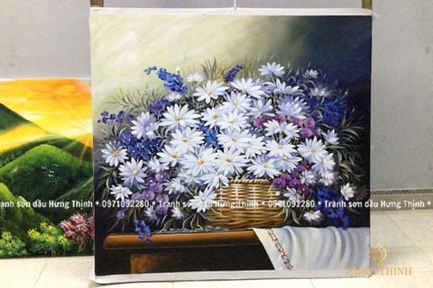 Tranh Sơn Dầu Cúc Họa Mi Vẽ Tay 3D TT01055