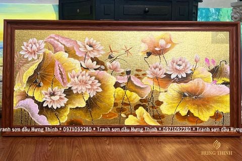 Tranh Sơn Dầu Hoa Sen Dát Vàng Đẹp LT82553