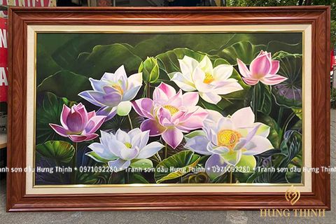 Tranh Sơn Dầu Hoa Sen Đẹp Cách Điệu LT82339