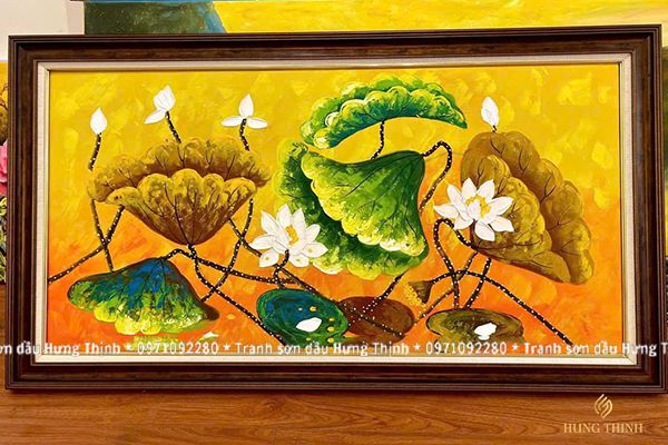 Tranh Sơn Dầu Hoa Sen Vẽ Bay 3D Treo Tường LT82555
