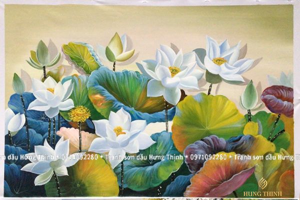 Tranh Sơn Dầu Hoa Sen Treo Tường 3D Nghệ Thuật LT82558