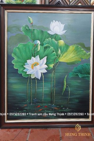 Tranh Sơn Dầu Hoa Sen Sum Vầy Khổ Dọc LT82558