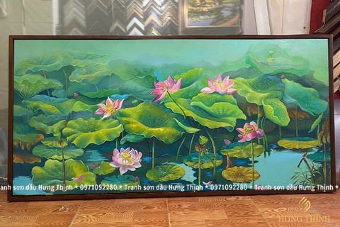 Tranh Sơn Dầu Hoa Sen Nghệ Thuật Treo Tường LT82548