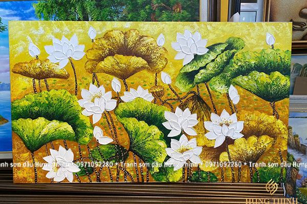Tranh Sơn Dầu Hoa Sen Vẽ Bay Phong Cách Hiện Đại LT82551