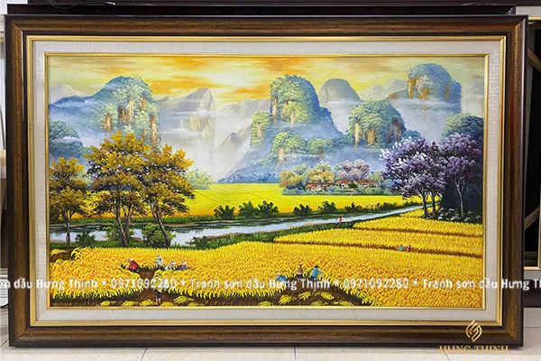 Tranh Sơn Dầu Phong Cảnh Mùa Gặt Lúa Chín Bội Thu HL00065