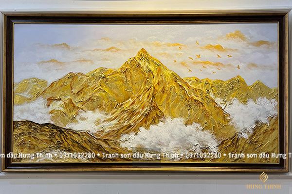 Tranh Sơn Dầu Núi Dát Vàng Phong Thủy Đẹp AT66176