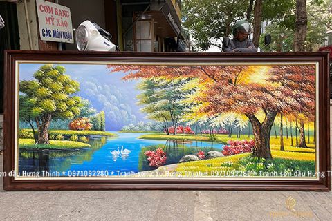 Tranh Sơn Dầu Phong Cảnh Mùa Thu Bên Hồ LS50560