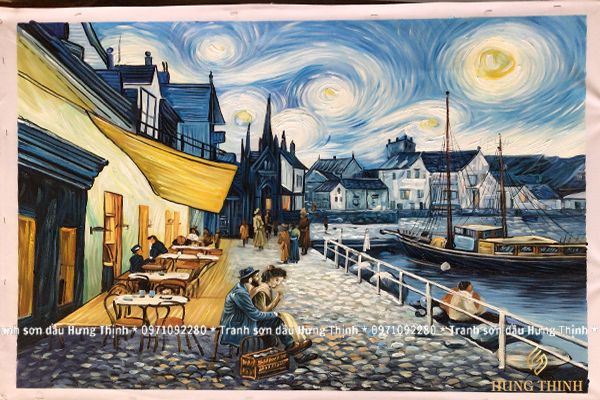 Tranh Sơn Dầu Phong Cảnh Thành Phố Đêm Đầy Sao LS50546