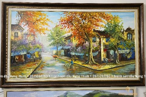 Tranh Sơn Dầu Phố Cổ Hà Nội 3D Vẽ Tuyệt Đẹp AS10041