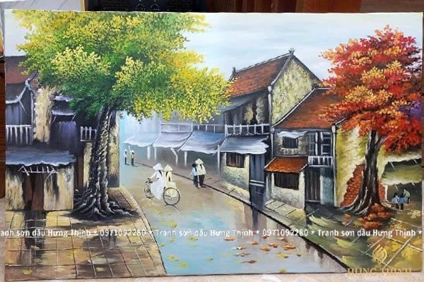 Tranh Sơn Dầu Phố Cổ Hà Nội Mẫu Đẹp AS10032