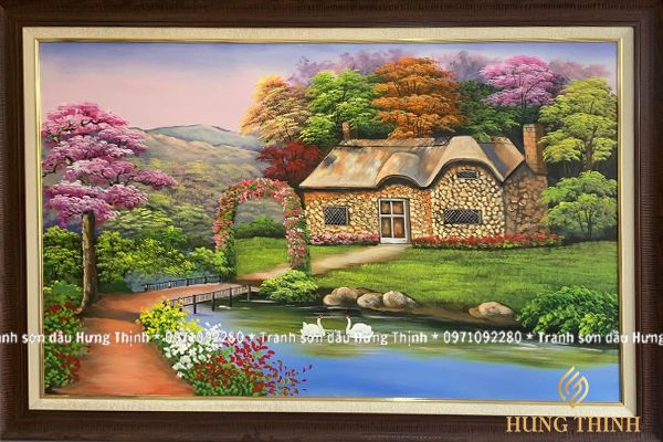 Tranh Sơn Dầu Phong Cảnh Ngôi Nhà Làng Quê Châu Âu LS50550