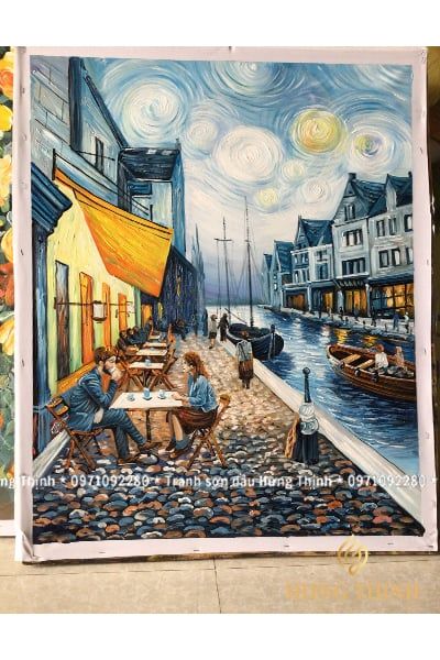 Tranh Sơn Dầu Decor Thành Phố Châu Âu Khổ Đứng LS50552