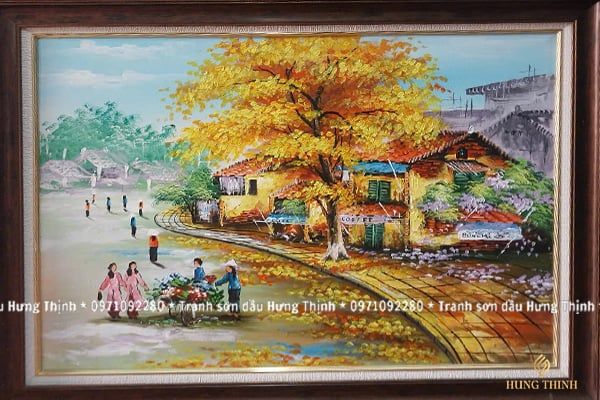 Tranh Sơn Dầu Phố Cổ Chiều Thu Bên Đường AS10040