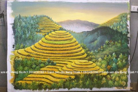Tranh Sơn Dầu Ruộng Bậc Thang Mùa Lúa Treo Phòng Sếp