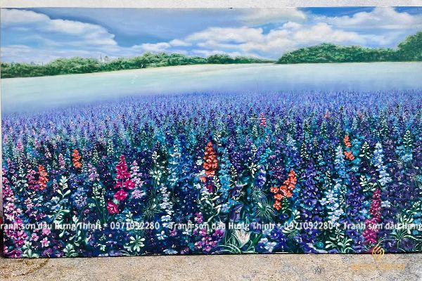 Tranh Sơn Dầu Cánh Đồng Hoa Đầy Màu Sắc Đẹp