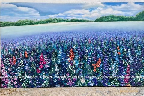 Tranh Sơn Dầu Cánh Đồng Hoa Đầy Màu Sắc Đẹp