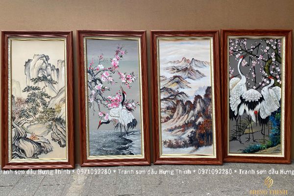 Tranh Sơn Dầu Bộ Tứ Qúy Thủy Mặc