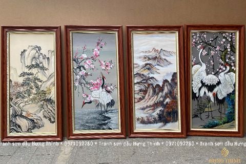 Tranh Sơn Dầu Bộ Tứ Qúy Thủy Mặc