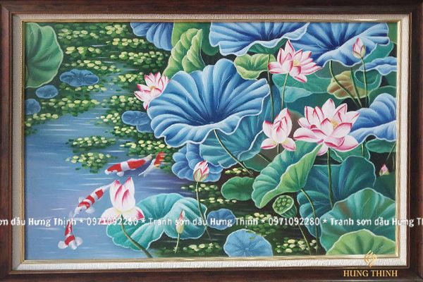 Tranh Sơn Dầu Hoa Sen Cá Chép Ấn Tượng LT82556