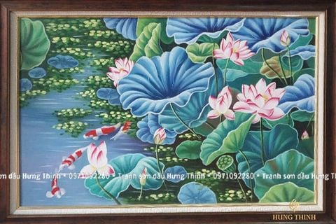Tranh Sơn Dầu Hoa Sen Cá Chép Ấn Tượng LT82556