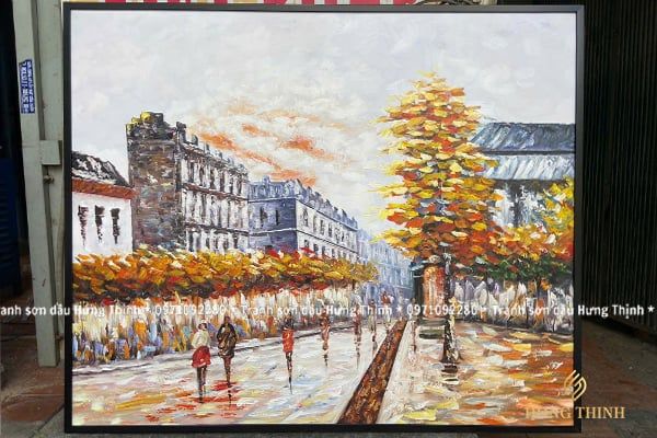 Tranh Sơn Dầu Trừu Tượng Phong Cảnh Thành Phố AT66172