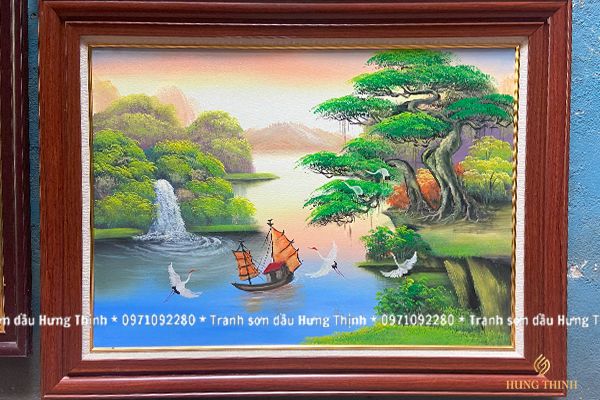 Tranh Sơn Dầu Sơn Thủy Hữu Tình Thuận Buồm Đẹp LS50556